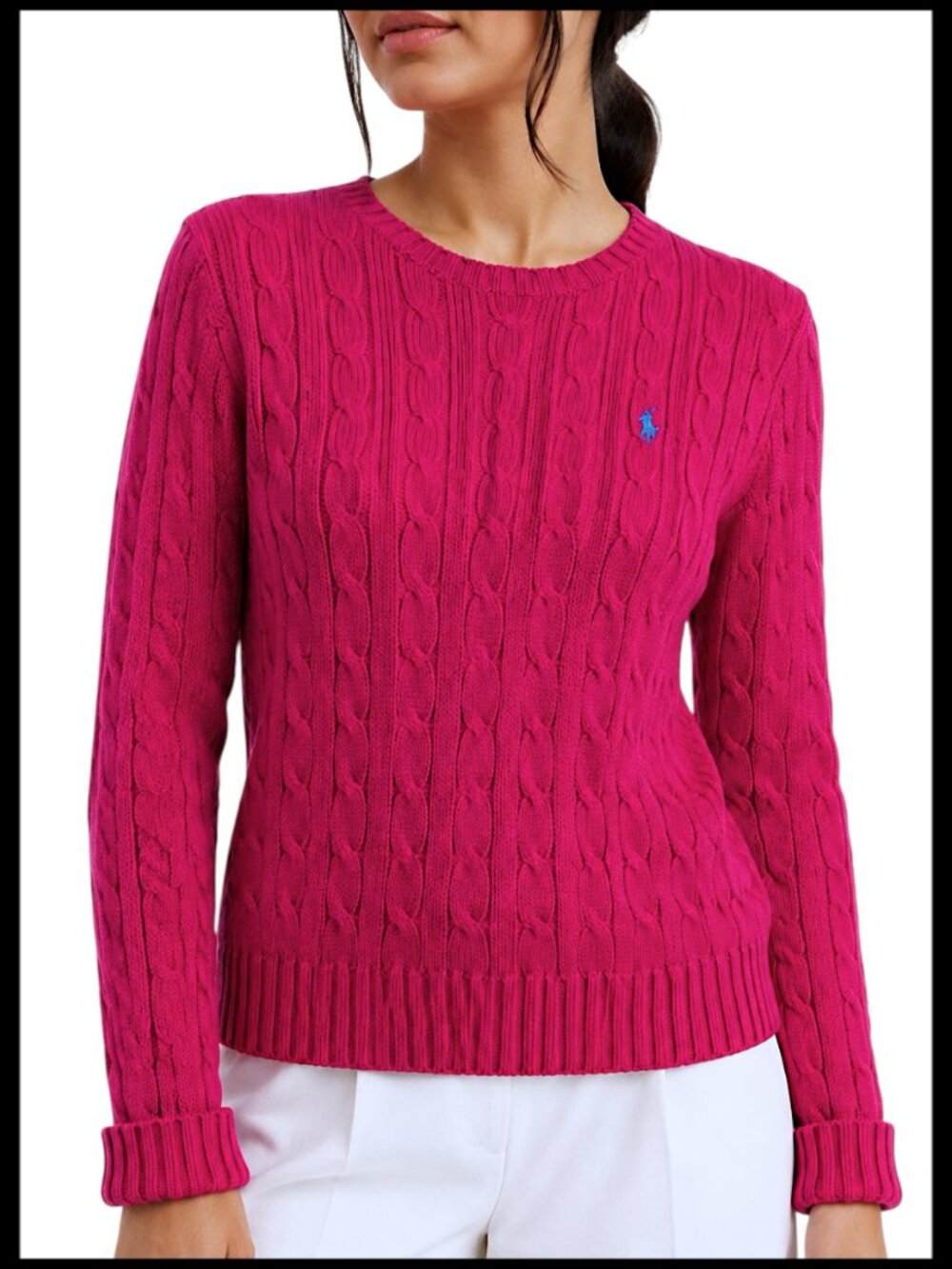 Polo Ralph Lauren Cable Knit Sweater Magenta Pink Slim Fit Cotton M